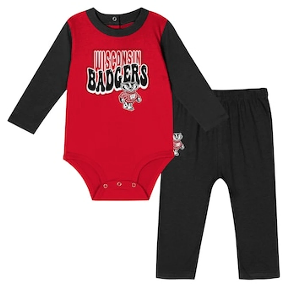 Infant Black Wisconsin Badgers Double Up Long Sleeve Bodysuit & Pant Set