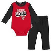 Infant Black Wisconsin Badgers Double Up Long Sleeve Bodysuit & Pant Set