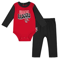 Infant Black Wisconsin Badgers Double Up Long Sleeve Bodysuit & Pant Set