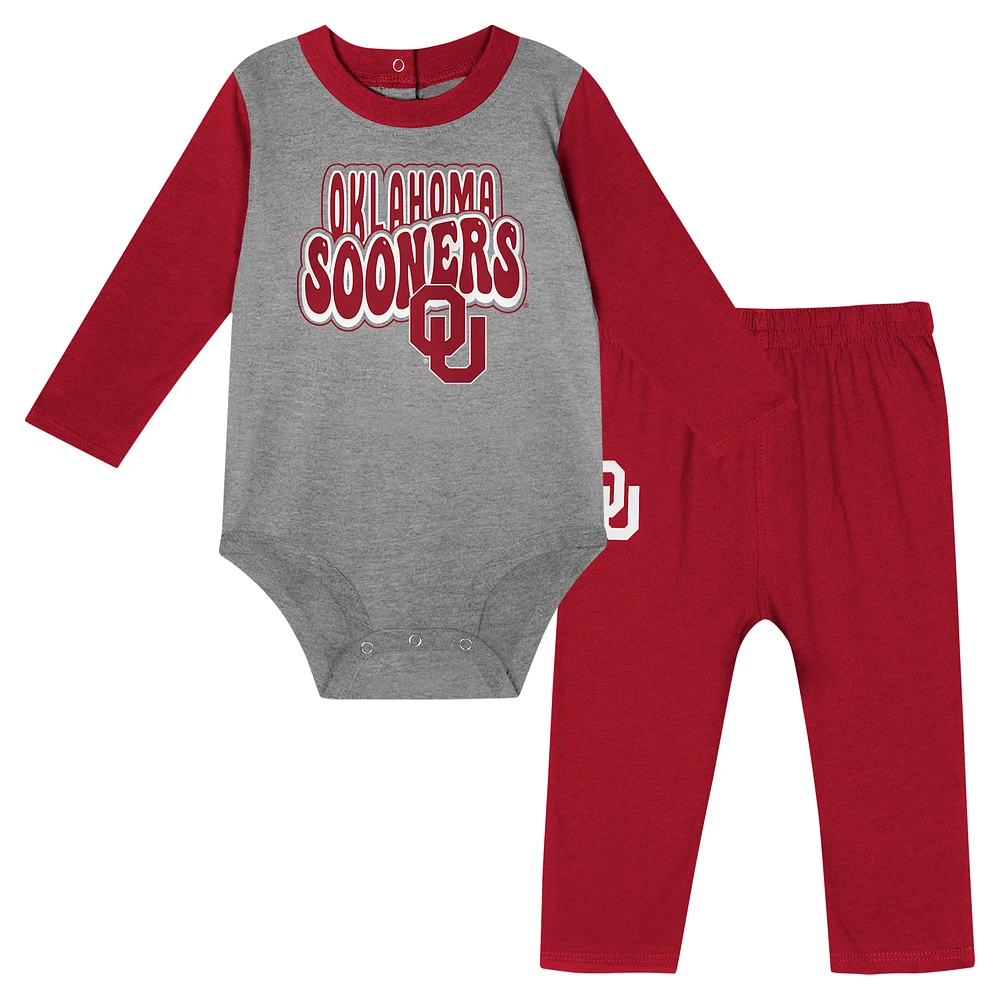 Infant Crimson Oklahoma Sooners Double Up Long Sleeve Bodysuit & Pant Set