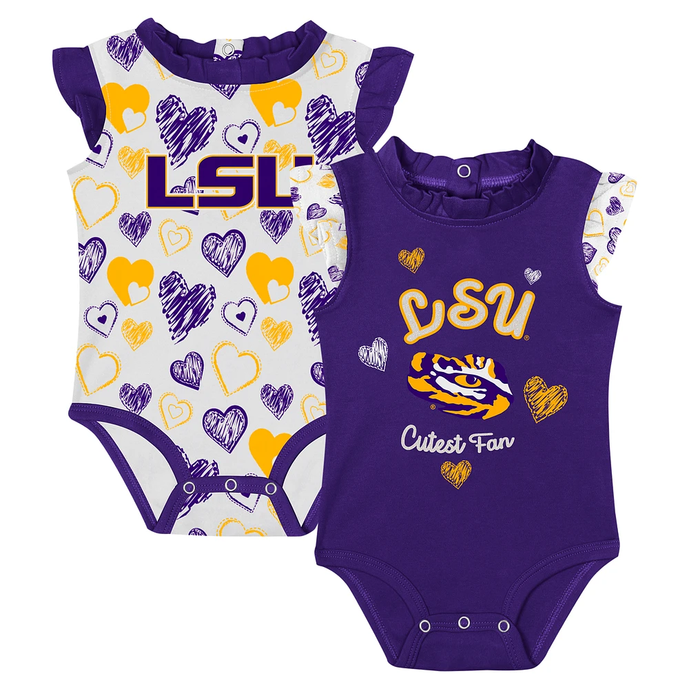 Girls Newborn Purple LSU Tigers Happy Hearts  2-Pack Bodysuit Set