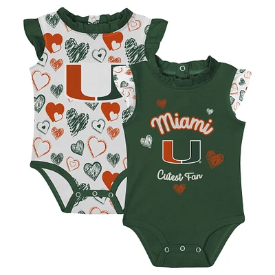 Girls Newborn Green Miami Hurricanes Happy Hearts  2-Pack Bodysuit Set