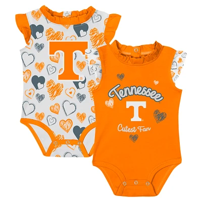 Girls Newborn Tennessee Orange Tennessee Volunteers Happy Hearts  2-Pack Bodysuit Set