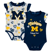 Girls Newborn Navy Michigan Wolverines Happy Hearts  2-Pack Bodysuit Set