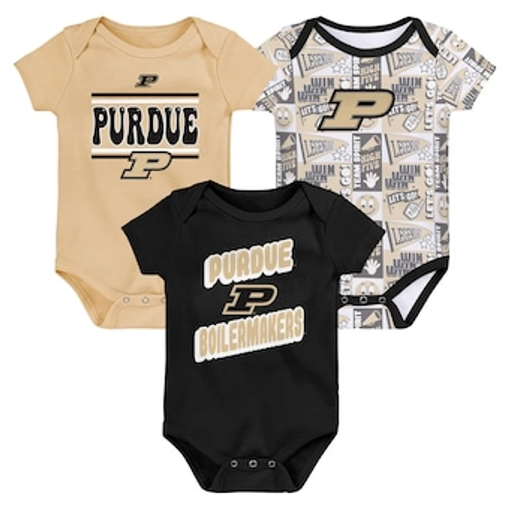 Newborn Black Purdue Boilermakers Sunday Comics 3-Pack Bodysuit Set