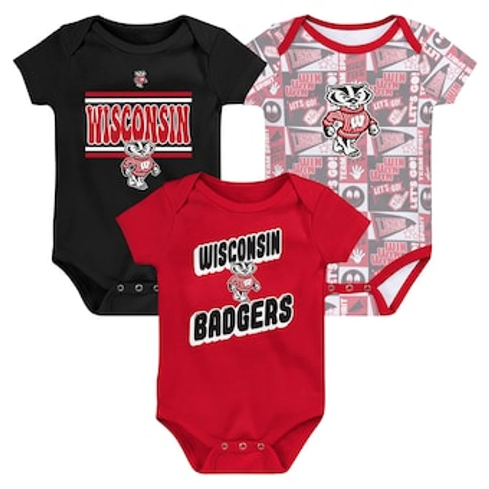 Newborn Red Wisconsin Badgers Sunday Comics 3-Pack Bodysuit Set