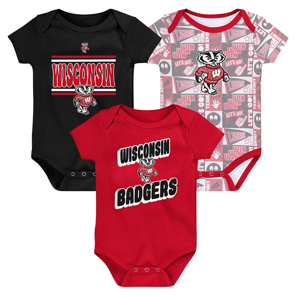 Newborn Red Wisconsin Badgers Sunday Comics 3-Pack Bodysuit Set