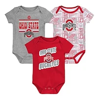 Newborn Scarlet Ohio State Buckeyes Sunday Comics 3-Pack Bodysuit Set