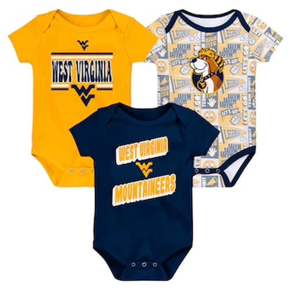 Newborn Navy West Virginia Mountaineers Sunday Comics 3-Pack Bodysuit Set