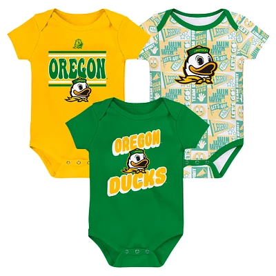 Newborn Green Oregon Ducks Sunday Comics 3-Pack Bodysuit Set