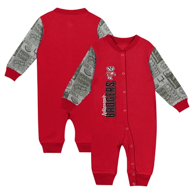 Newborn & Infant  Red Wisconsin Badgers Playbook Colorblock Long Sleeve Coveralls