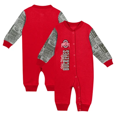 Newborn & Infant  Scarlet Ohio State Buckeyes Playbook Colorblock Long Sleeve Coveralls