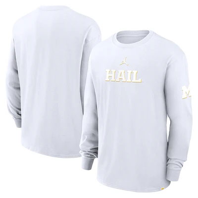 Men's Jordan Brand White Michigan Wolverines 2-Hit Statement Max90 Long Sleeve T-Shirt