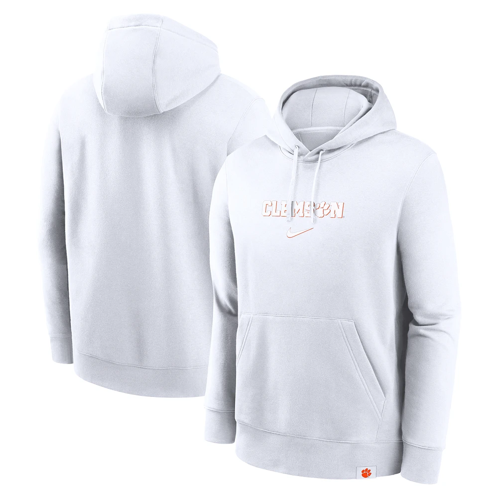 Men's Nike White Clemson Tigers Statement Wordmark Lockup Pullover Hoodie