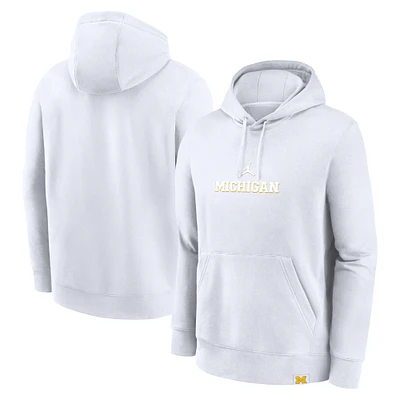 Men's Jordan Brand White Michigan Wolverines Statement Wordmark Lockup Pullover Hoodie