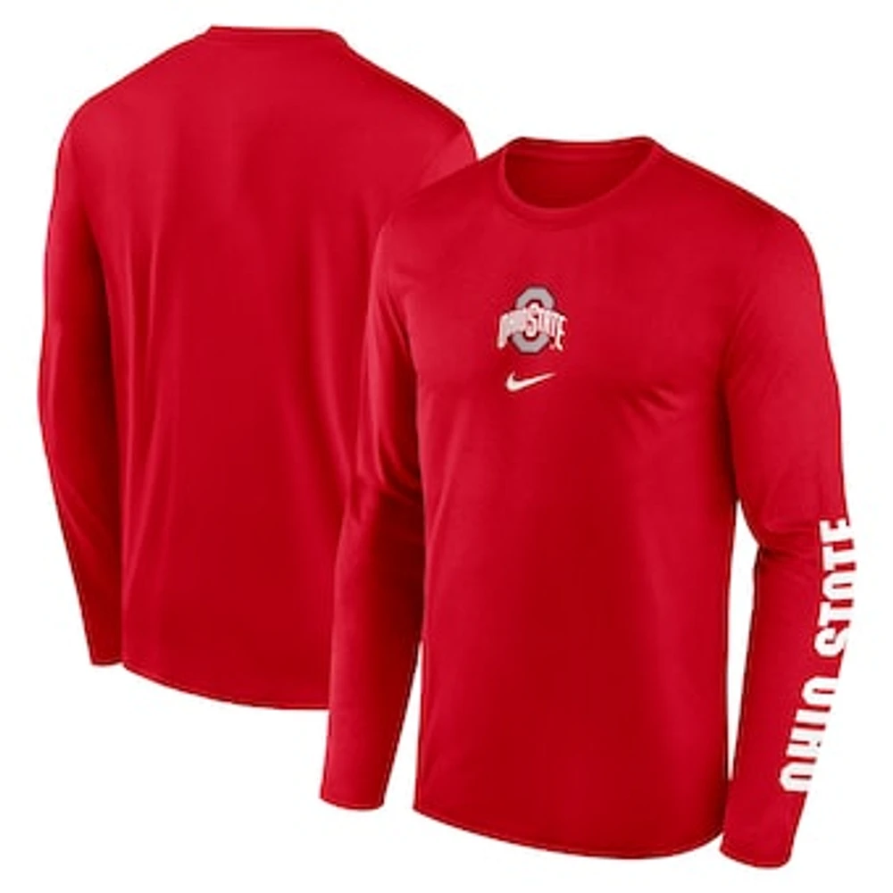 Men's Nike  Scarlet Ohio State Buckeyes Primetime Center Lockup Two-Hit Legend Long Sleeve T-Shirt