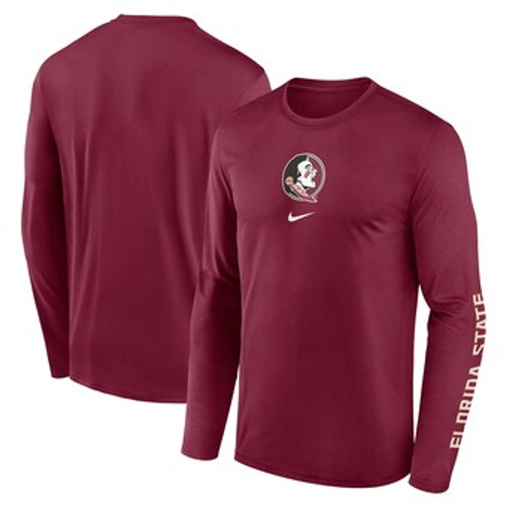 Men's Nike  Garnet Florida State Seminoles Primetime Center Lockup Two-Hit Legend Long Sleeve T-Shirt