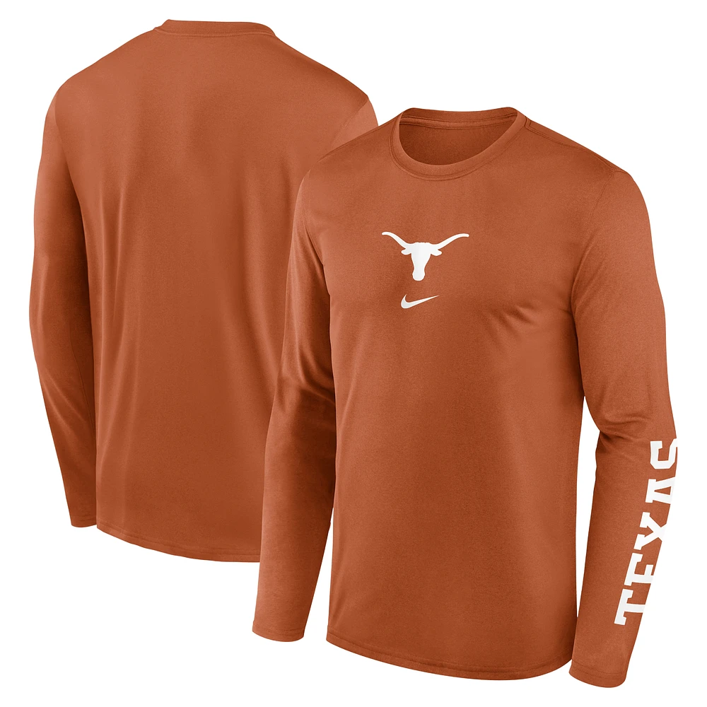 Men's Nike  Texas Orange Longhorns Primetime Center Lockup Two-Hit Legend Long Sleeve T-Shirt