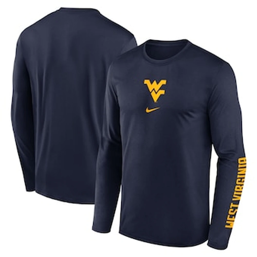 Men's Nike  Navy West Virginia Mountaineers Primetime Center Lockup Two-Hit Legend Long Sleeve T-Shirt