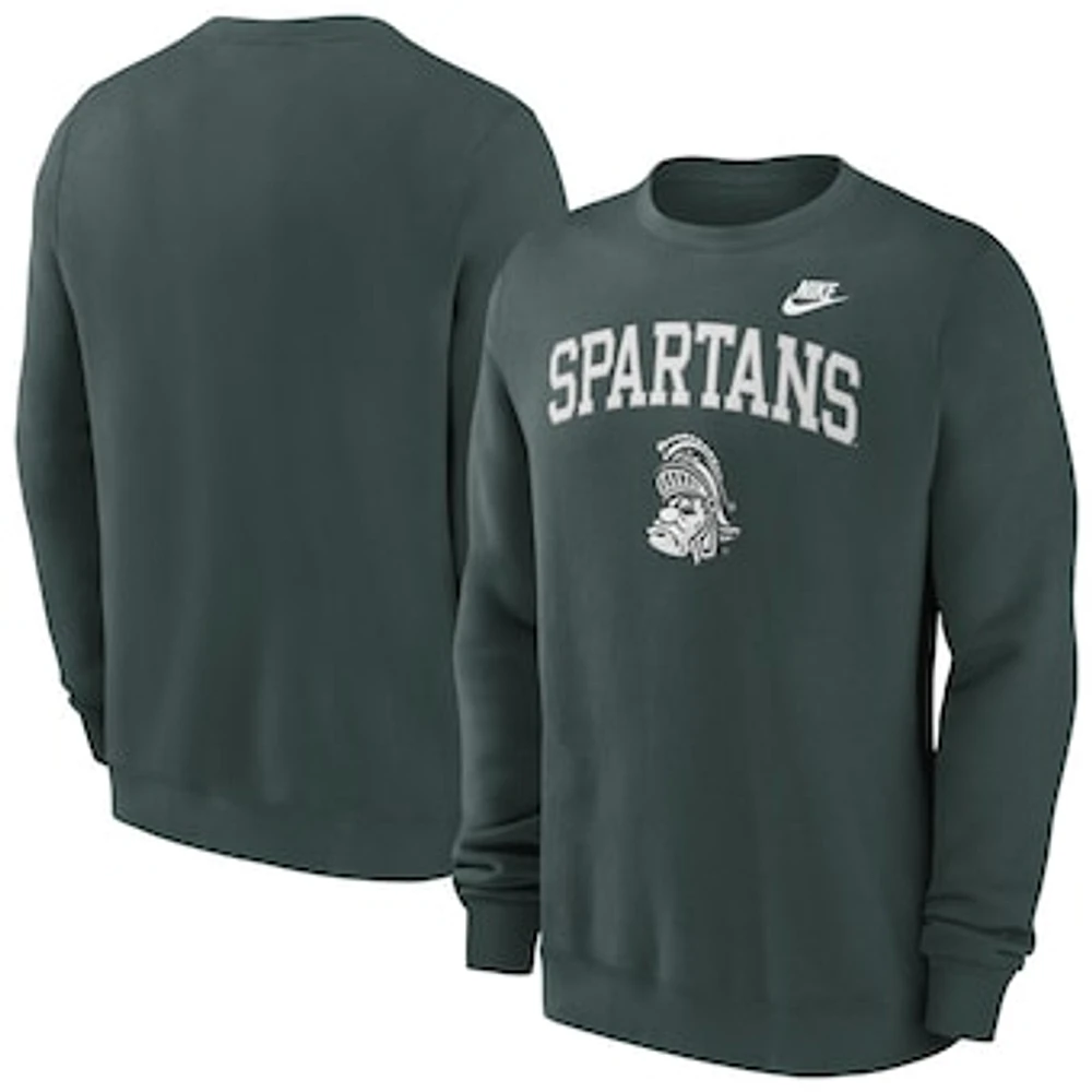 Men's Nike Green Michigan State Spartans Legacy Classic Tackle Twill Embroidered Arch Over Logo Pullover Sweatshirt