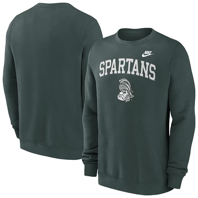 Men's Nike Green Michigan State Spartans Legacy Classic Tackle Twill Embroidered Arch Over Logo Pullover Sweatshirt