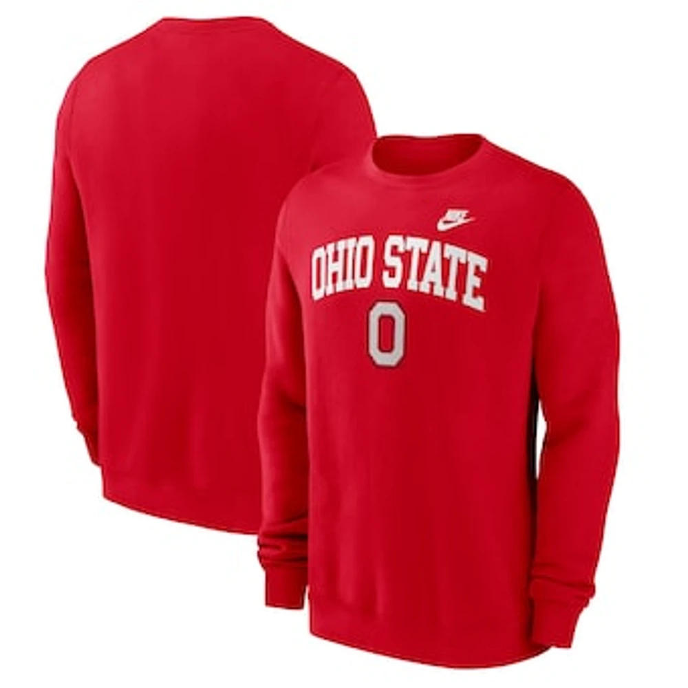 Men's Nike Scarlet Ohio State Buckeyes Legacy Classic Tackle Twill Embroidered Arch Over Logo Pullover Sweatshirt