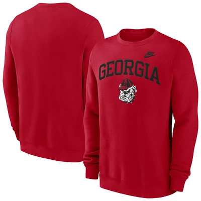 Men's Nike Red Georgia Bulldogs Legacy Classic Tackle Twill Embroidered Arch Over Logo Pullover Sweatshirt