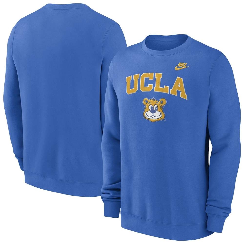 Men's Nike Blue UCLA Bruins Legacy Classic Tackle Twill Embroidered Arch Over Logo Pullover Sweatshirt