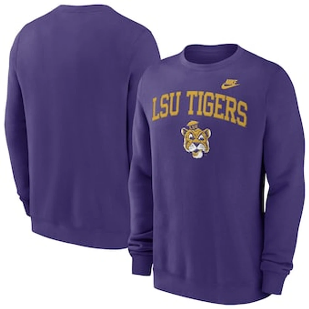 Men's Nike Purple LSU Tigers Legacy Classic Tackle Twill Embroidered Arch Over Logo Pullover Sweatshirt