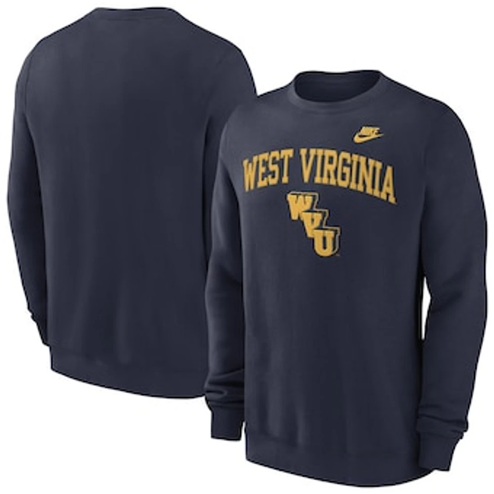 Men's Nike Navy West Virginia Mountaineers Legacy Classic Tackle Twill Embroidered Arch Over Logo Pullover Sweatshirt