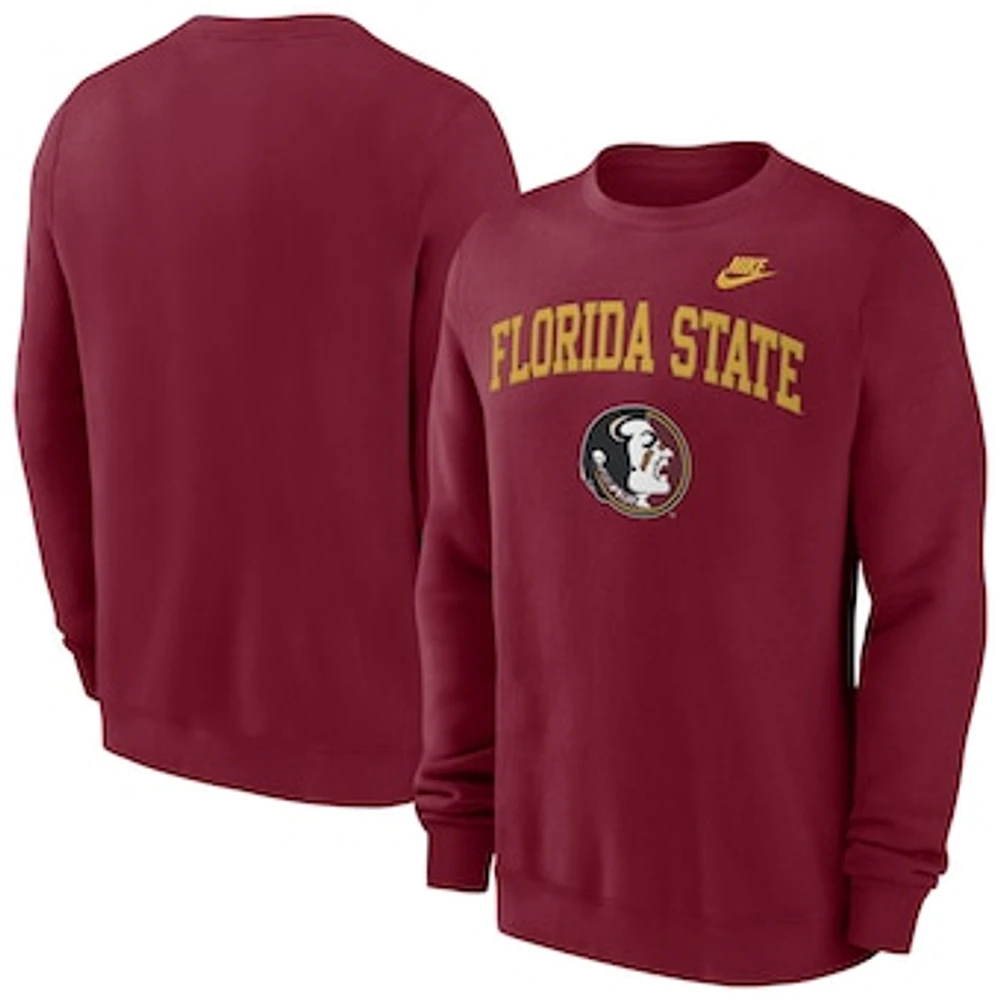 Men's Nike Garnet Florida State Seminoles Legacy Classic Tackle Twill Embroidered Arch Over Logo Pullover Sweatshirt