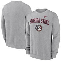 Men's Nike Heather Gray Florida State Seminoles Legacy Classic Tackle Twill Embroidered Arch Over Logo Pullover Sweatshirt