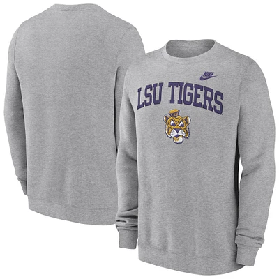 Men's Nike Heather Gray LSU Tigers Legacy Classic Tackle Twill Embroidered Arch Over Logo Pullover Sweatshirt