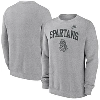 Men's Nike Heather Gray Michigan State Spartans Legacy Classic Tackle Twill Embroidered Arch Over Logo Pullover Sweatshirt