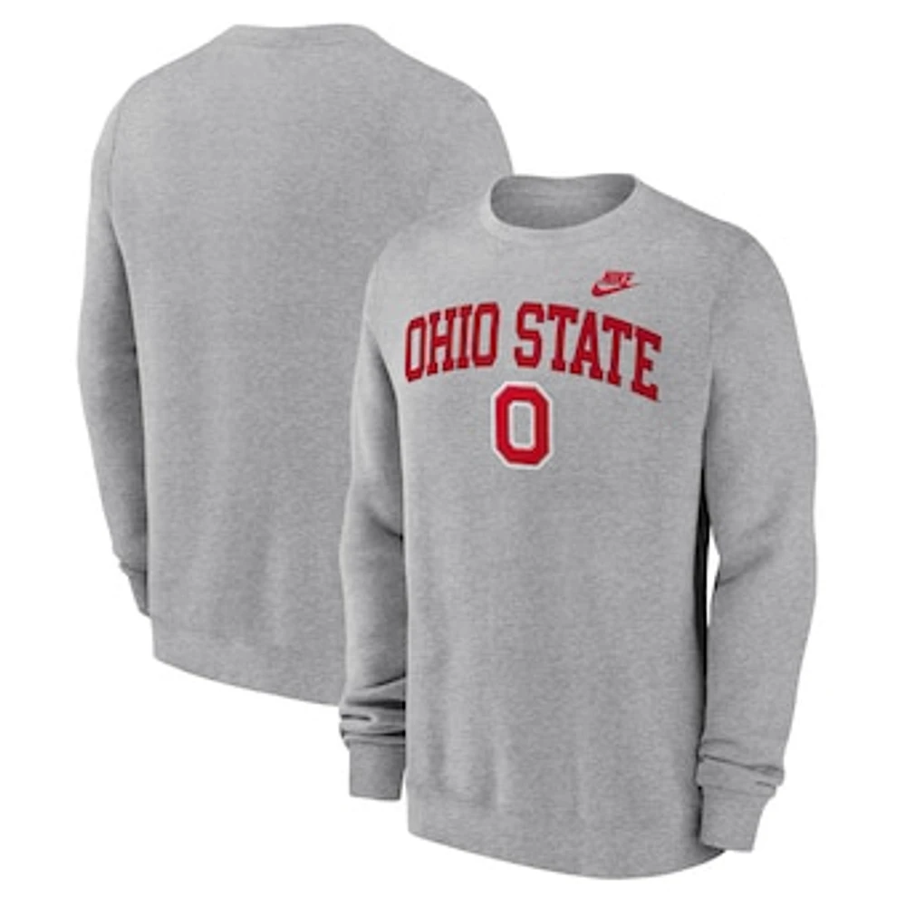 Men's Nike Heather Gray Ohio State Buckeyes Legacy Classic Tackle Twill Embroidered Arch Over Logo Pullover Sweatshirt