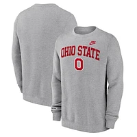 Men's Nike Heather Gray Ohio State Buckeyes Legacy Classic Tackle Twill Embroidered Arch Over Logo Pullover Sweatshirt