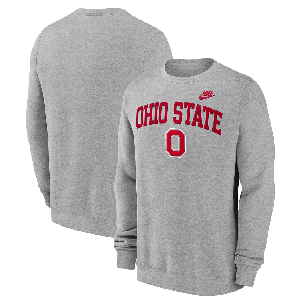 Men's Nike Heather Gray Ohio State Buckeyes Legacy Classic Tackle Twill Embroidered Arch Over Logo Pullover Sweatshirt