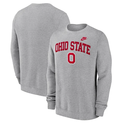 Men's Nike Heather Gray Ohio State Buckeyes Legacy Classic Tackle Twill Embroidered Arch Over Logo Pullover Sweatshirt