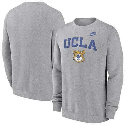 Men's Nike Heather Gray UCLA Bruins Legacy Classic Tackle Twill Embroidered Arch Over Logo Pullover Sweatshirt