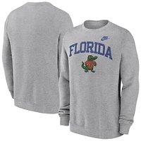 Men's Nike Heather Gray Florida Gators Legacy Classic Tackle Twill Embroidered Arch Over Logo Pullover Sweatshirt