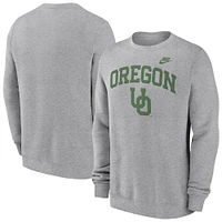 Men's Nike Heather Gray Oregon Ducks Legacy Classic Tackle Twill Embroidered Arch Over Logo Pullover Sweatshirt