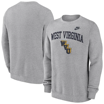 Men's Nike Heather Gray West Virginia Mountaineers Legacy Classic Tackle Twill Embroidered Arch Over Logo Pullover Sweatshirt