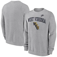 Men's Nike Heather Gray West Virginia Mountaineers Legacy Classic Tackle Twill Embroidered Arch Over Logo Pullover Sweatshirt