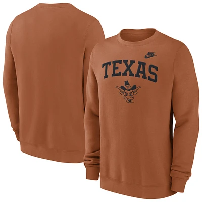 Men's Nike Texas Orange Texas Longhorns Legacy Classic Tackle Twill Embroidered Arch Over Logo Pullover Sweatshirt