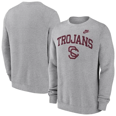 Men's Nike Heather Gray USC Trojans Legacy Classic Tackle Twill Embroidered Arch Over Logo Pullover Sweatshirt