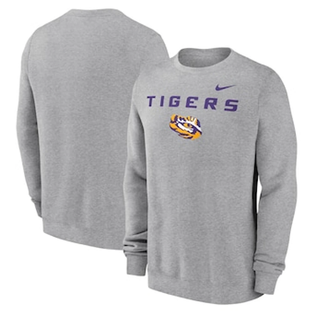 Men's Nike Heather Gray LSU Tigers Primetime Primary Stack Pullover Sweatshirt