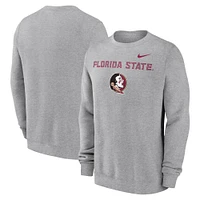 Men's Nike Heather Gray Florida State Seminoles Primetime Primary Stack Pullover Sweatshirt