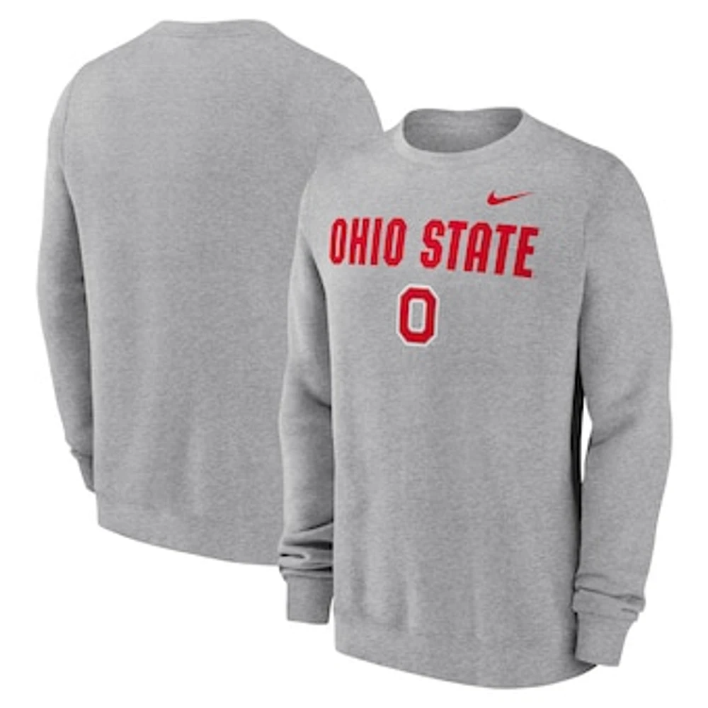 Men's Nike Heather Gray Ohio State Buckeyes Primetime Primary Stack Pullover Sweatshirt