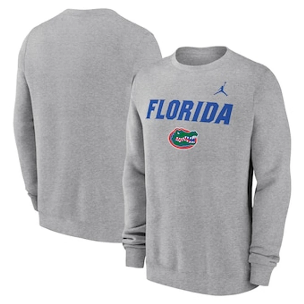 Men's Jordan Brand Heather Gray Florida Gators Primetime Primary Stack Pullover Sweatshirt