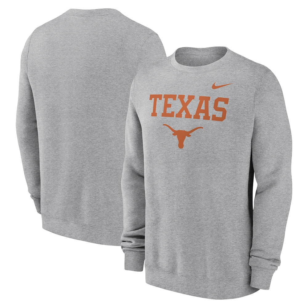 Men's Nike Heather Gray Texas Longhorns Primetime Primary Stack Pullover Sweatshirt